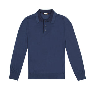 Long-sleeved polo in dark blue with buttons