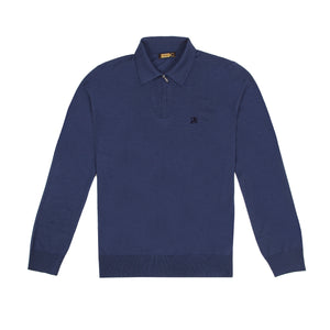 Long-sleeved polo in dark blue with zip