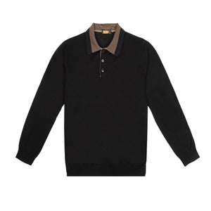 Long-sleeved polo Black with buttons