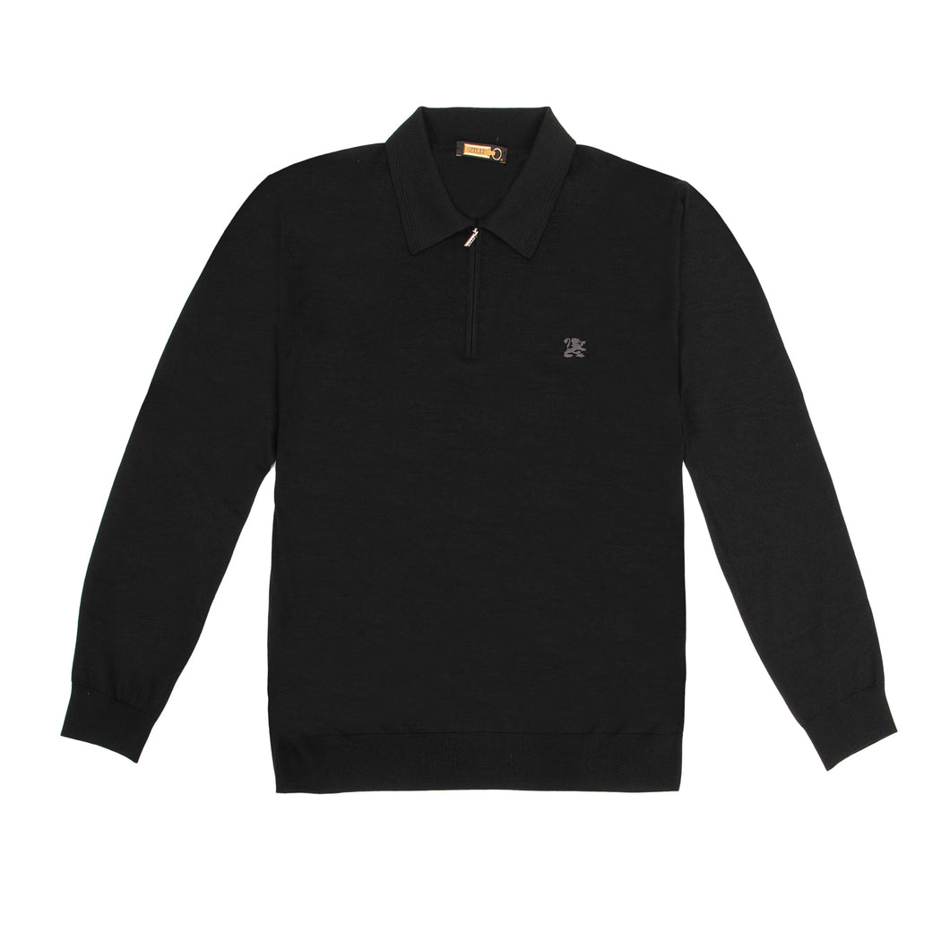 Long-sleeved polo in black with zip