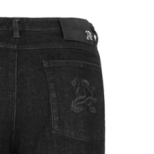 Load image into Gallery viewer, Black jeans &quot;Micro Griffon&quot; embroidery with suede calfskin inlay

