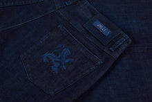 Load image into Gallery viewer, Navy jeans &quot;Griffon&quot; embroidery with crocodile inlay
