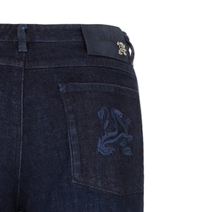 Navy jeans "Micro Griffon" embroidery with suede calfskin inlay