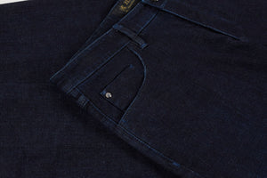 Navy jeans "Micro Griffon" embroidery with suede calfskin inlay