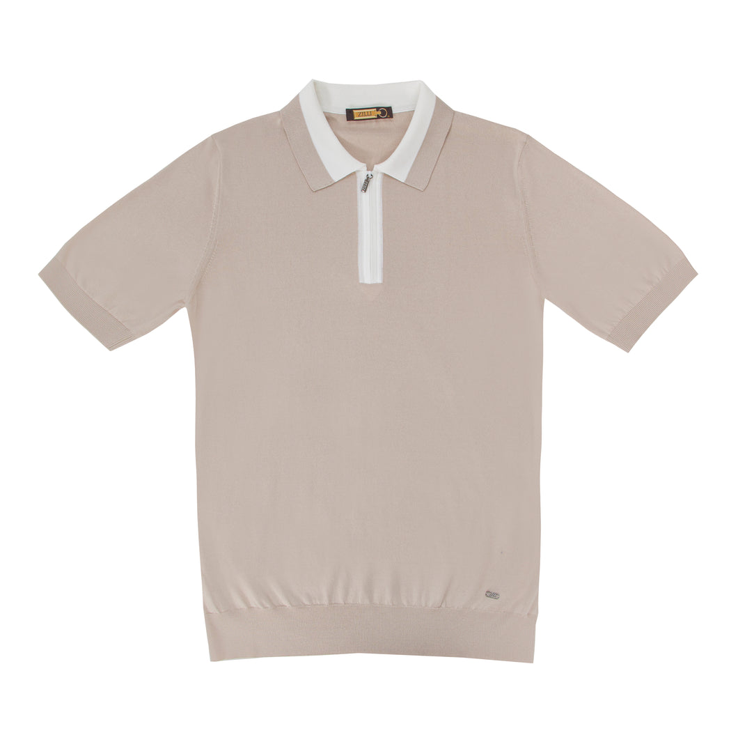 Beige polo-shirt with zip